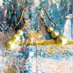 NEW Mint Green GlassPearls Dangling Earrings Handmade by Alyce Rancour